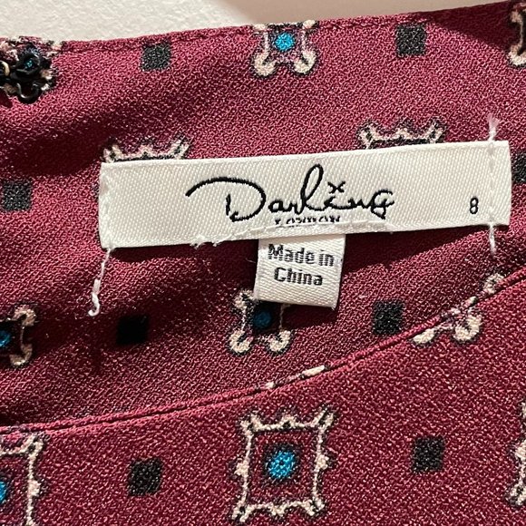 Darling Burgundy Patterned Size 8 Dress - Picture 3 of 4